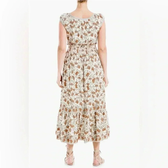 MAX STUDIO - Floral Smocked Maxi Dress Orange and Blue Print Size Small - Picture 5 of 5